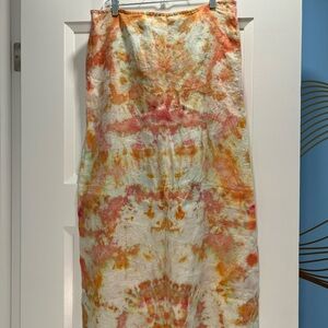 Tie-Dye Linen Maxi Skirt in Cream, Orange & Pink